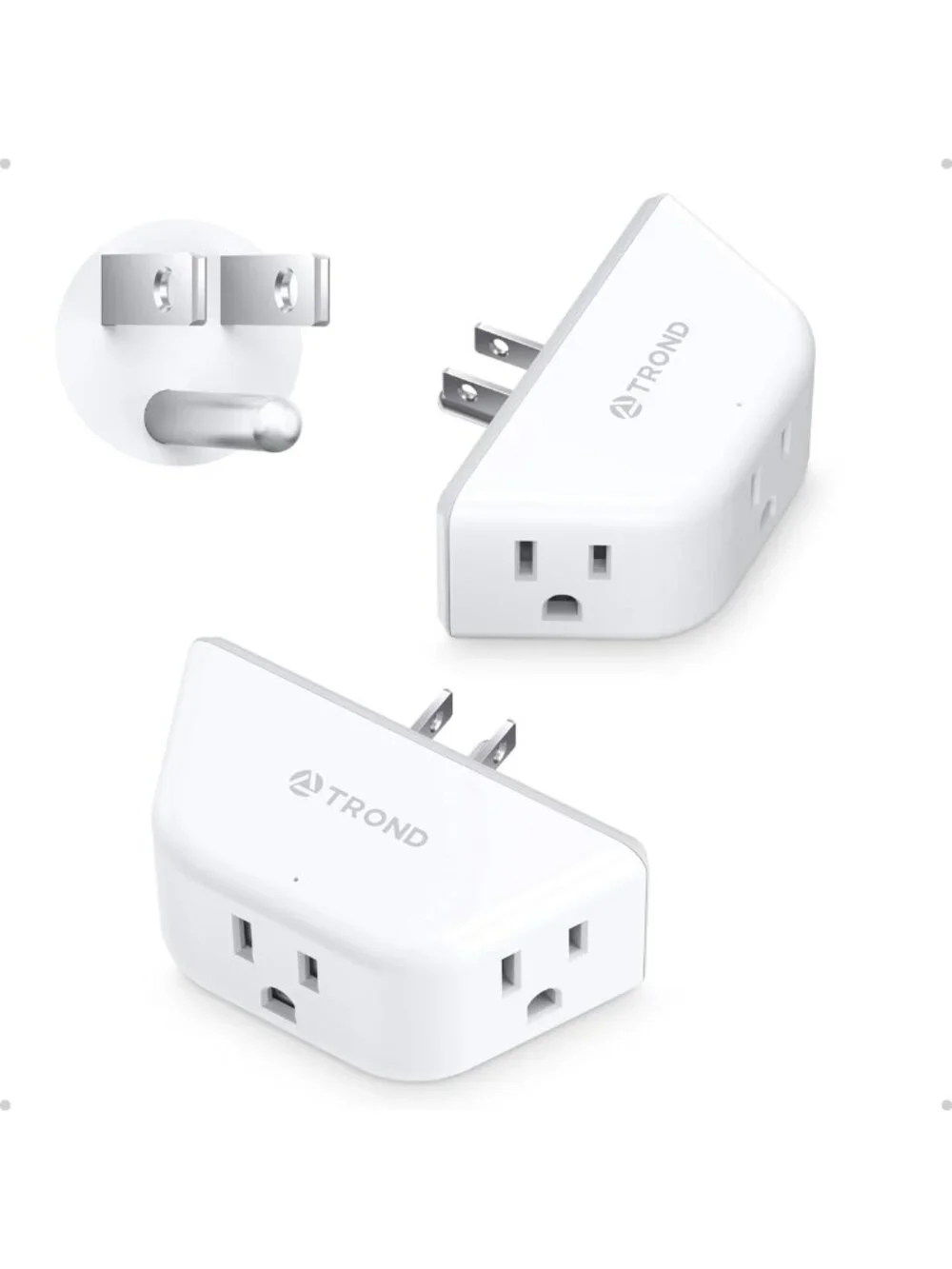 Multi Plug Outlet Extender 2 Pack - 3 Way Angled Wall Adapter for Home & Travel